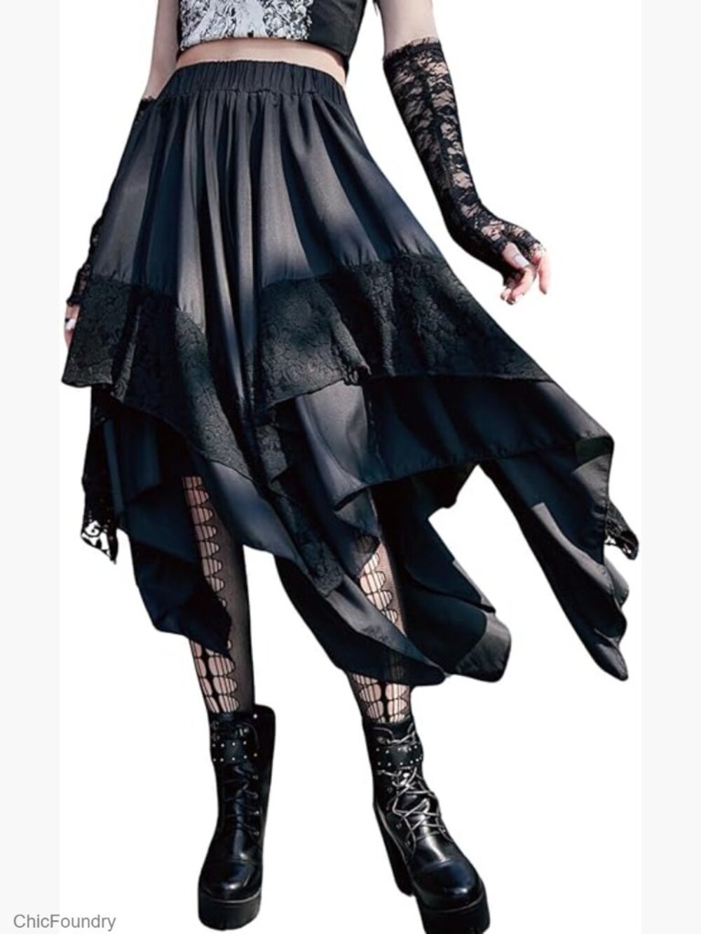 Renaissance Pirate Skirt Midi Asymmetrical Lace Trim High Low